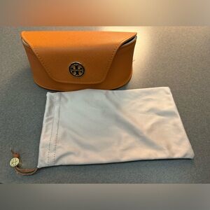 Tory Burch Orange Large Sunglasses Eyeglasses Case Faux Leather Ivory Interior